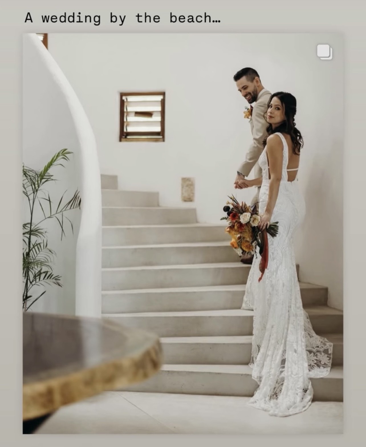 Wedding dress overlooking the Caribbean at Casa Carolina Tulum